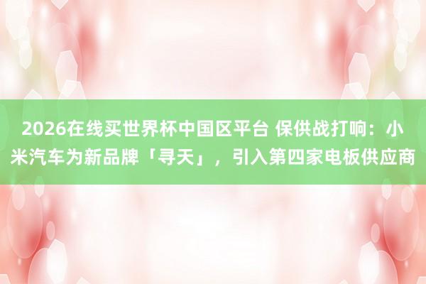 2026在线买世界杯中国区平台 保供战打响：小米汽车为新品牌「寻天」，引入第四家电板供应商