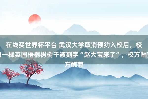 在线买世界杯平台 武汉大学取消预约入校后，校园一棵英国梧桐树树干被刻字“赵大宝来了”，校方酬劳