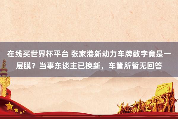 在线买世界杯平台 张家港新动力车牌数字竟是一层膜？当事东谈主已换新，车管所暂无回答