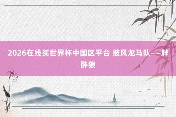 2026在线买世界杯中国区平台 披风龙马队——胖胖狼