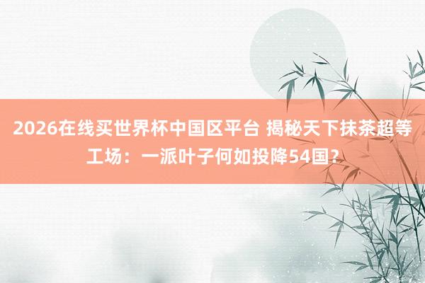 2026在线买世界杯中国区平台 揭秘天下抹茶超等工场：一派叶子何如投降54国？