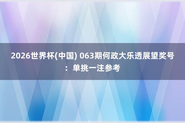 2026世界杯(中国) 063期何政大乐透展望奖号：单挑一注参考