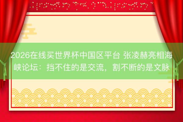 2026在线买世界杯中国区平台 张凌赫亮相海峡论坛：挡不住的是交流，割不断的是文脉