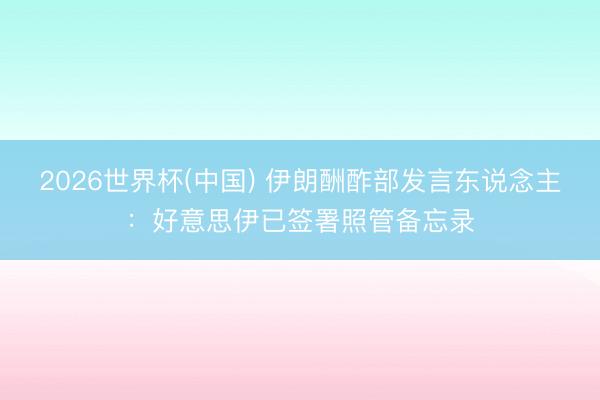 2026世界杯(中国) 伊朗酬酢部发言东说念主:好意思伊已签署照管备忘录